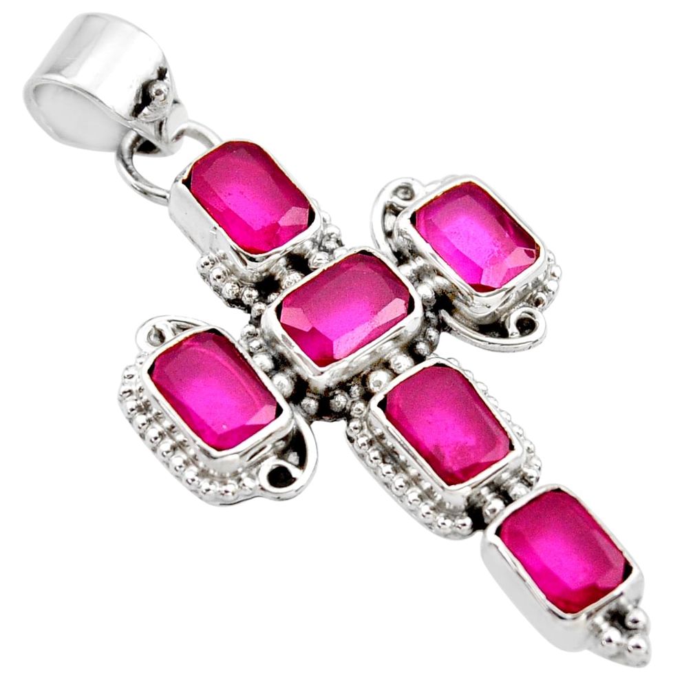 9.72cts natural red ruby 925 sterling silver holy cross pendant jewelry r35079