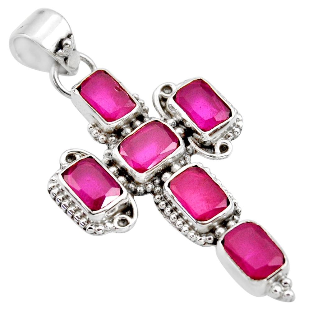 9.36cts natural red ruby 925 sterling silver holy cross pendant jewelry r35080