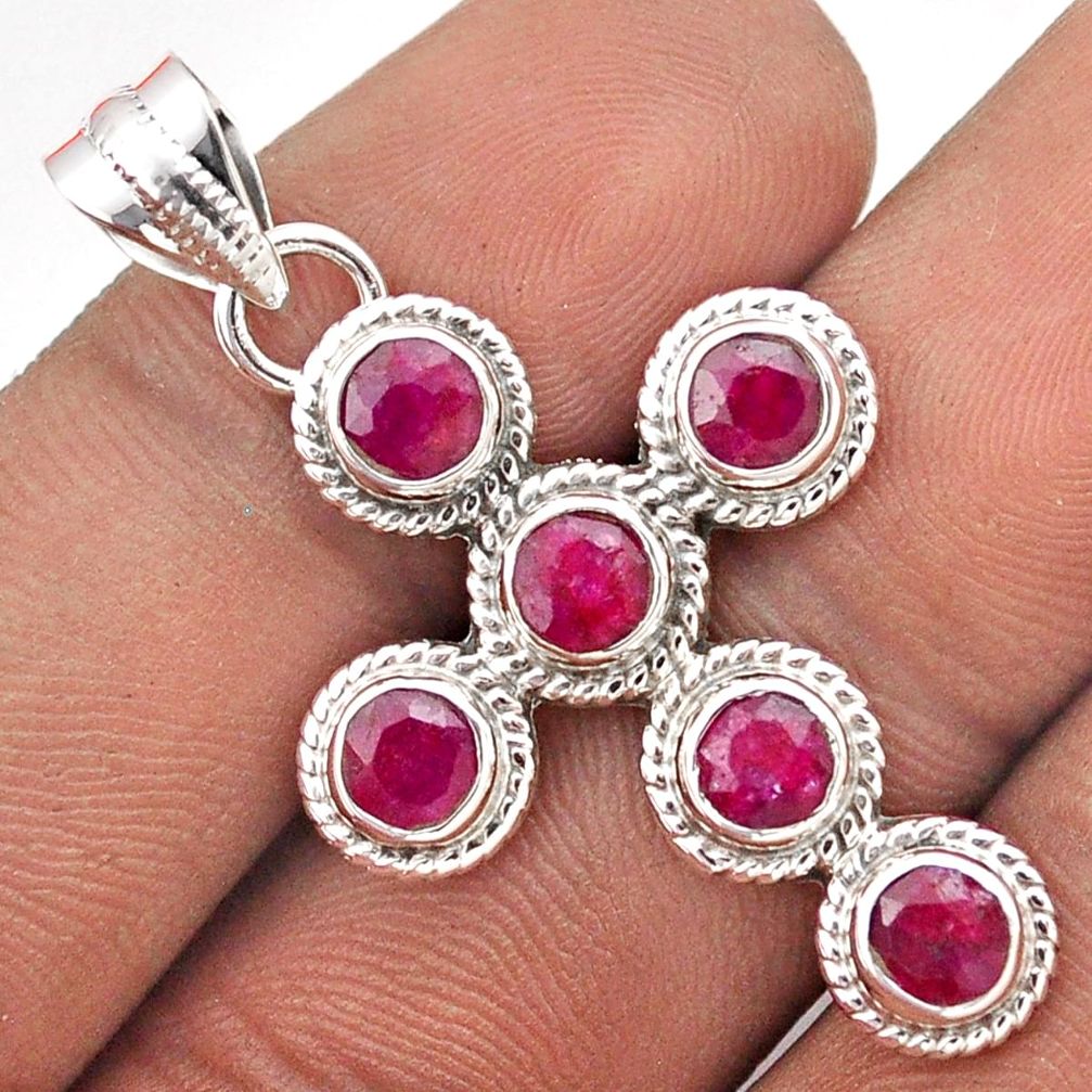5.31cts natural red ruby 925 sterling silver holy cross pendant jewelry t85822