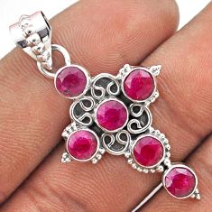 5.09cts natural red ruby 925 sterling silver holy cross pendant jewelry t85873
