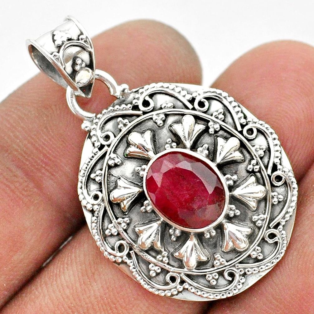 3.37cts natural red ruby 925 sterling silver pendant jewelry t42974