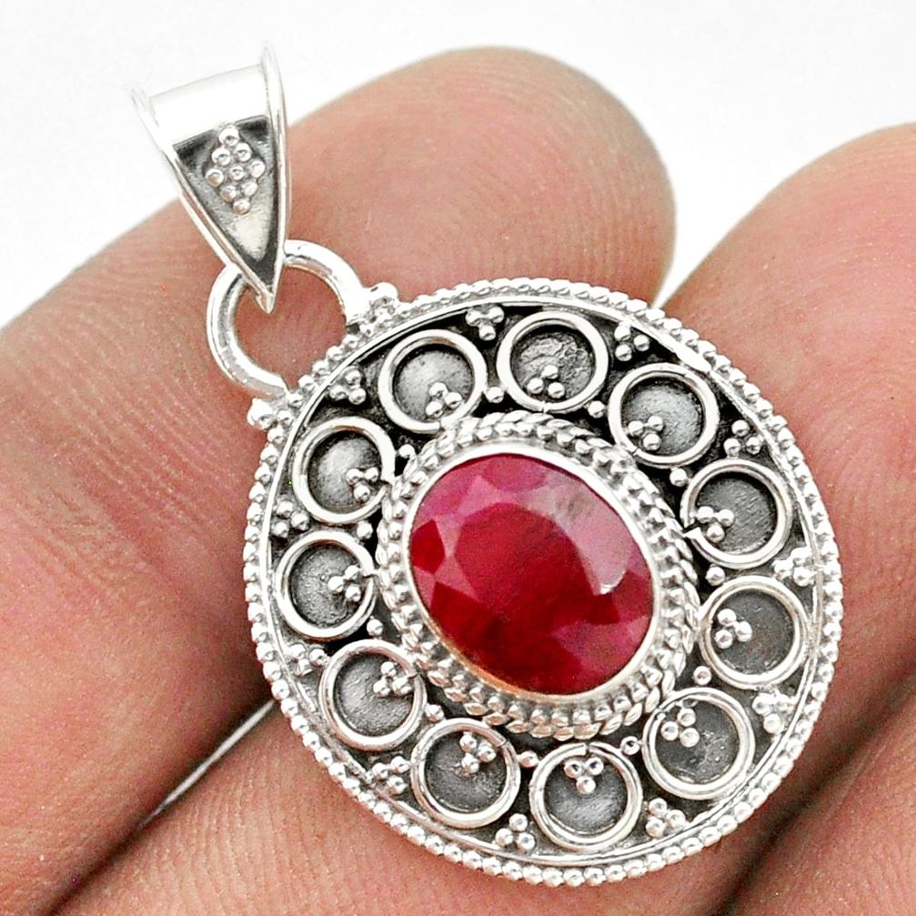 2.98cts natural red ruby 925 sterling silver pendant jewelry t42975