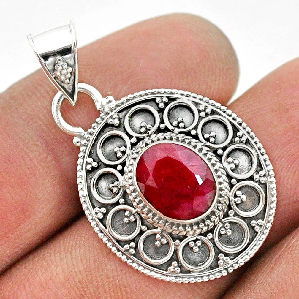 3.07cts natural red ruby 925 sterling silver handmade pendant jewelry t42977