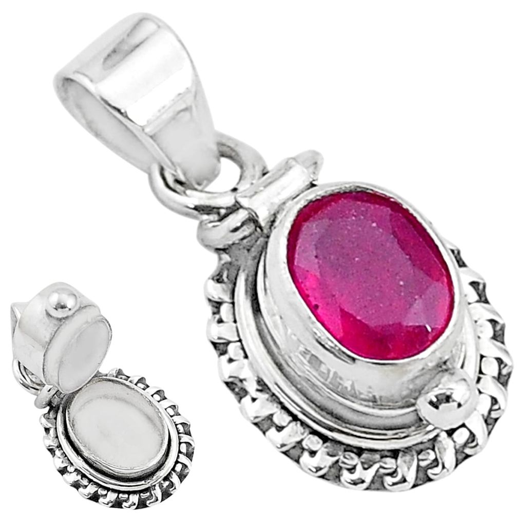 1.93cts natural red ruby 925 sterling silver poison box pendant jewelry t3764