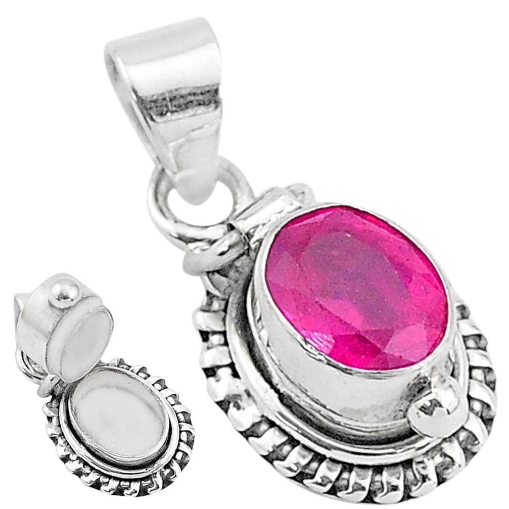 1.92cts natural red ruby 925 sterling silver poison box pendant jewelry t3770