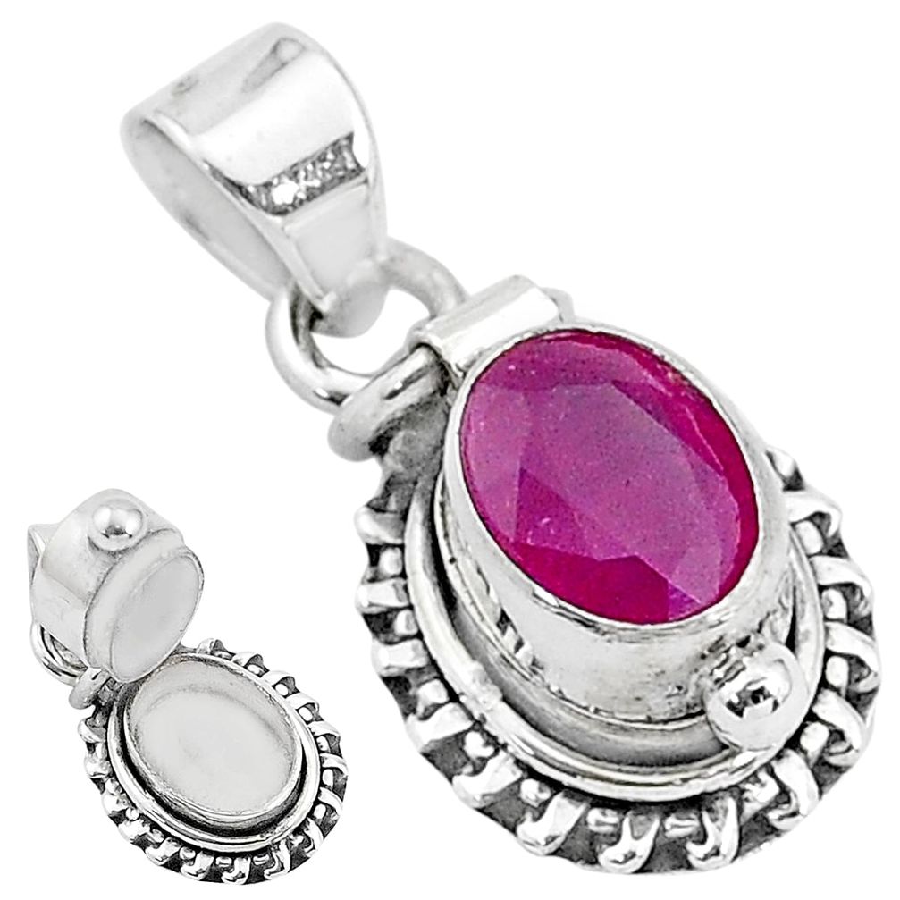 1.91cts natural red ruby 925 sterling silver poison box pendant jewelry t3771