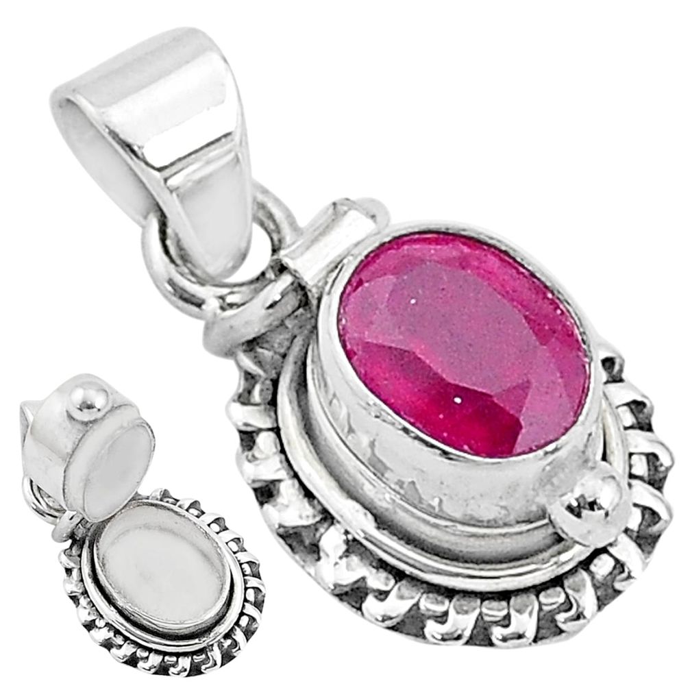 1.97cts natural red ruby 925 sterling silver poison box pendant jewelry t3773