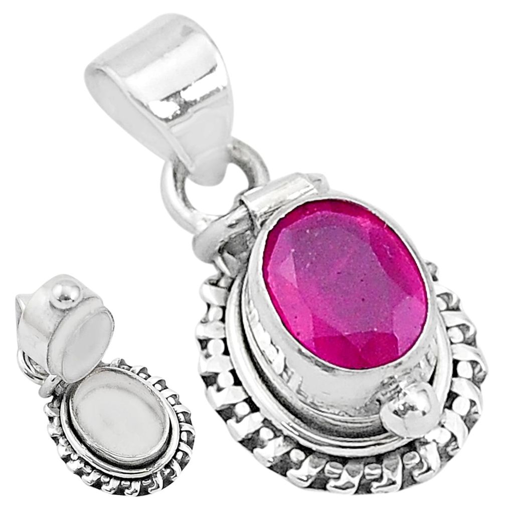 1.92cts natural red ruby 925 sterling silver poison box pendant jewelry t3776