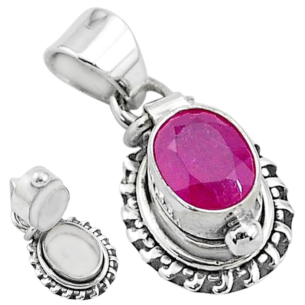 2.02cts natural red ruby 925 sterling silver poison box pendant jewelry t3780