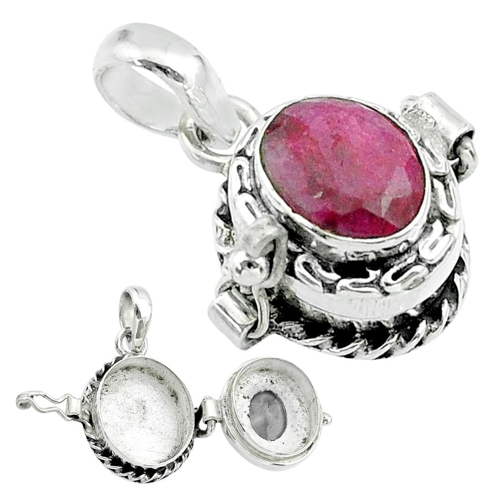 3.23cts natural red ruby 925 sterling silver poison box pendant jewelry t52554