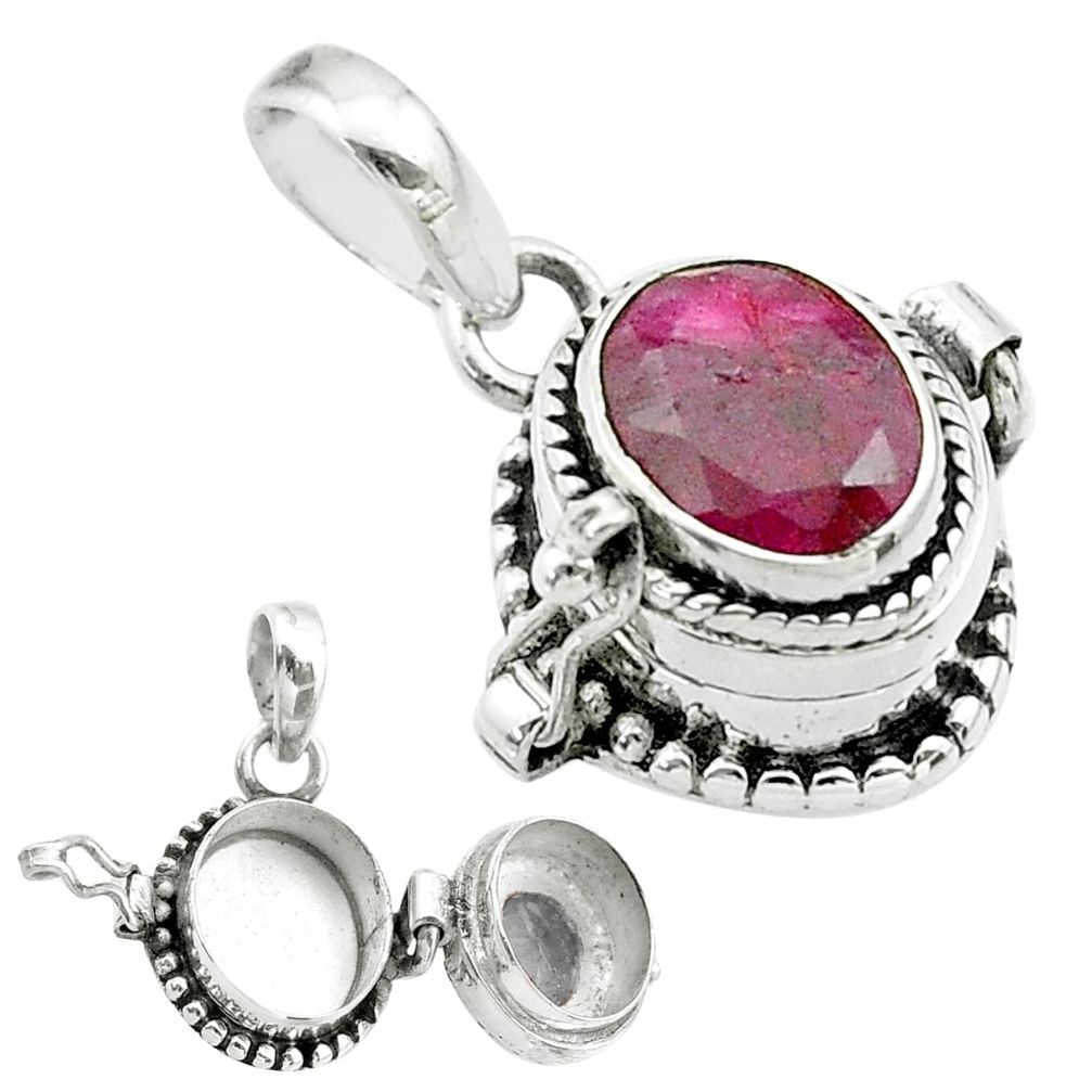 3.27cts natural red ruby 925 sterling silver poison box pendant jewelry t52558