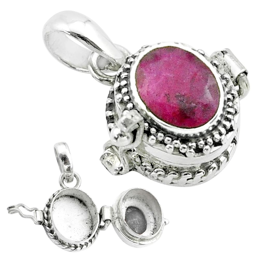 2.93cts natural red ruby 925 sterling silver poison box pendant jewelry t52562