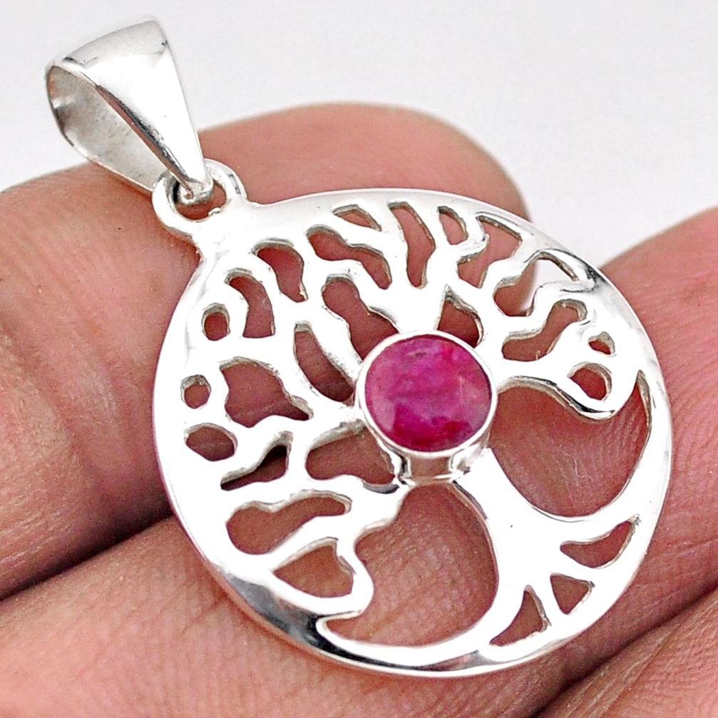 0.99cts natural red ruby 925 sterling silver tree of life pendant jewelry t88311