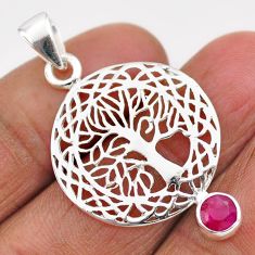 0.86cts natural red ruby 925 sterling silver tree of life pendant jewelry t88471
