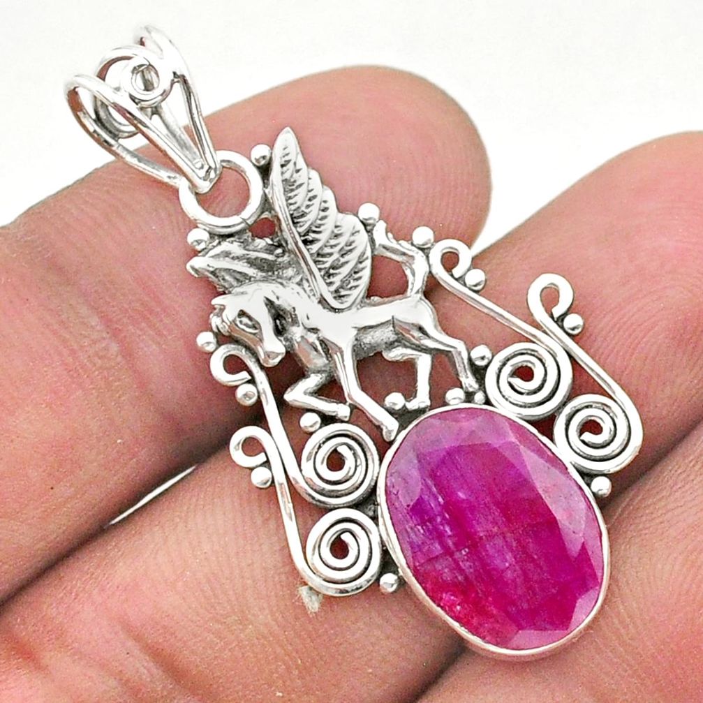 5.87cts natural red ruby 925 sterling silver unicorn pendant jewelry t40781