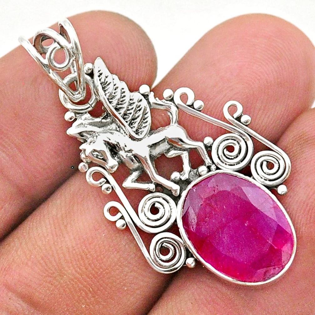 6.32cts natural red ruby 925 sterling silver unicorn pendant jewelry t40787