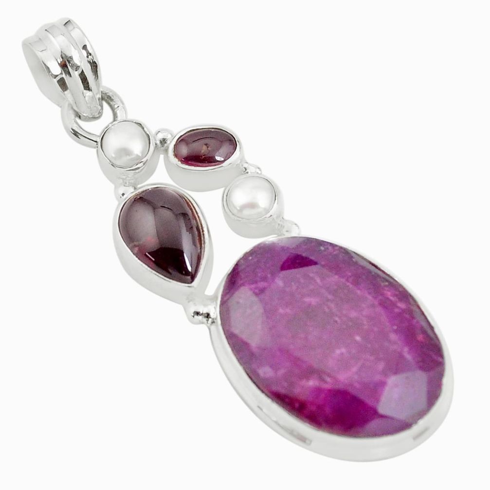 19.56cts natural red ruby garnet 925 sterling silver pendant jewelry p59152