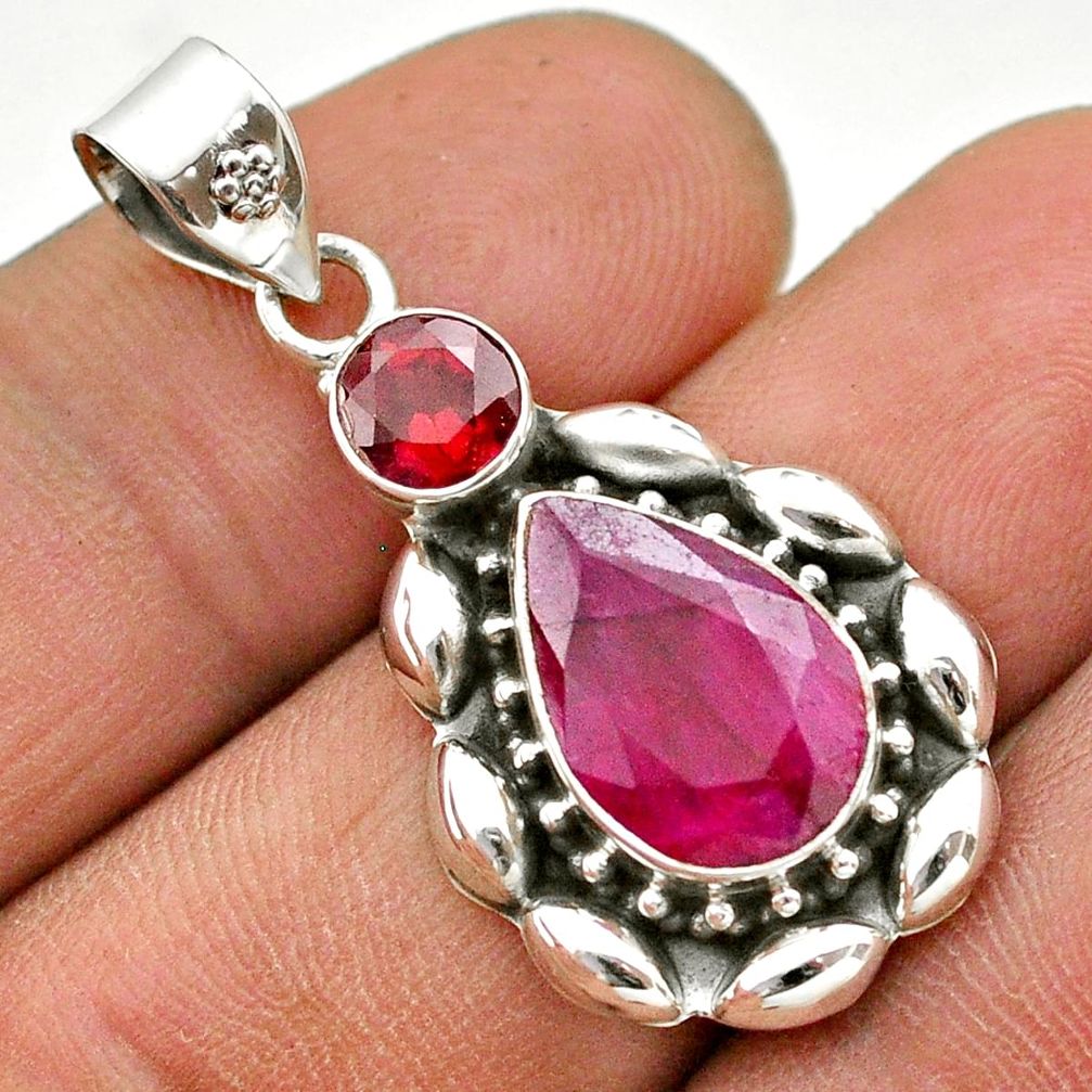 6.72cts natural red ruby garnet 925 sterling silver pendant jewelry t74973