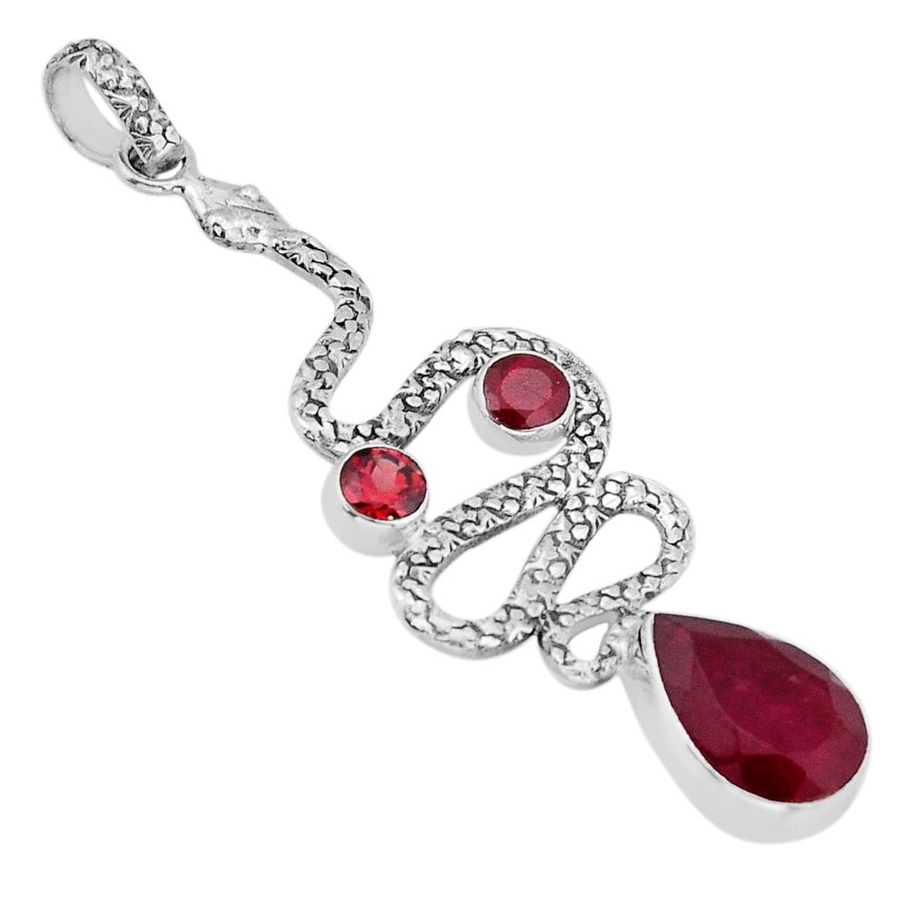7.77cts natural red ruby garnet 925 sterling silver snake pendant jewelry y69547