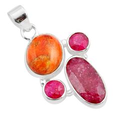 Clearance Sale- 8.87cts natural red ruby mojave turquoise 925 sterling silver pendant u32045