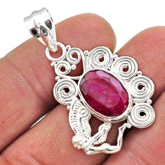 4.91cts natural red ruby oval 925 sterling silver angel pendant jewelry t64929