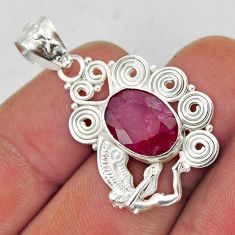 5.30cts natural red ruby oval 925 sterling silver angel pendant jewelry y44203