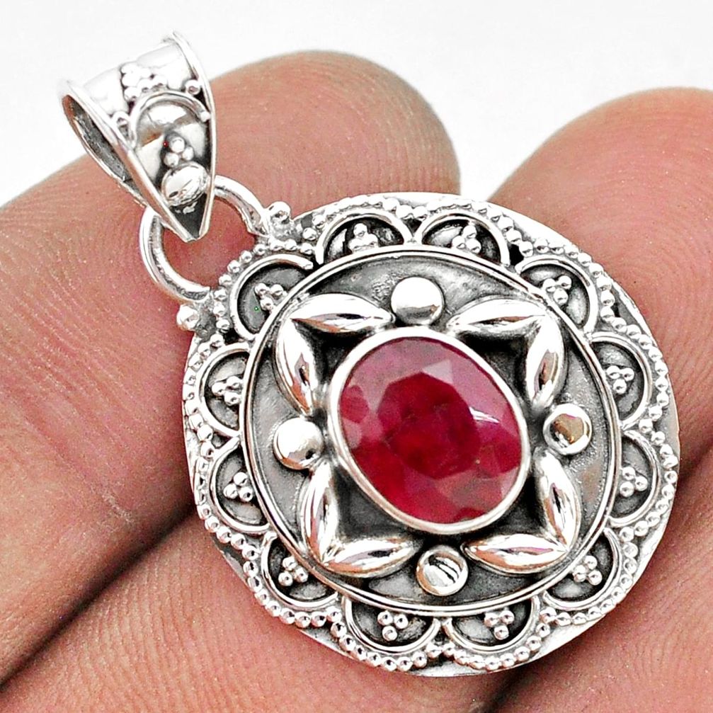 3.14cts natural red ruby oval 925 sterling silver pendant jewelry t42935