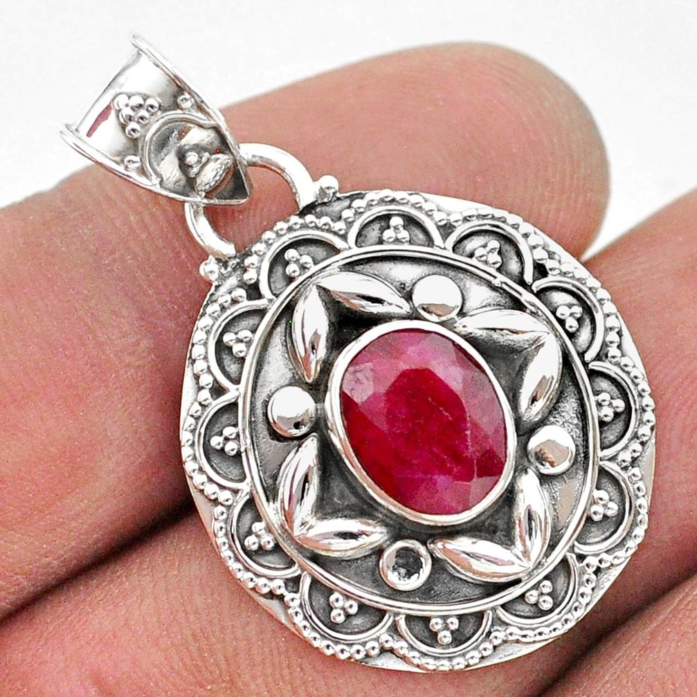 3.14cts natural red ruby oval 925 sterling silver pendant jewelry t42937