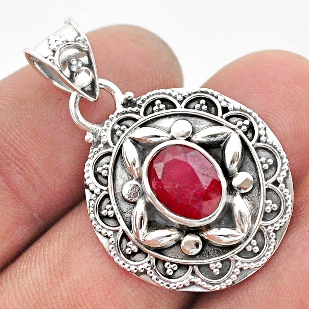 3.28cts natural red ruby oval 925 sterling silver pendant jewelry t42939