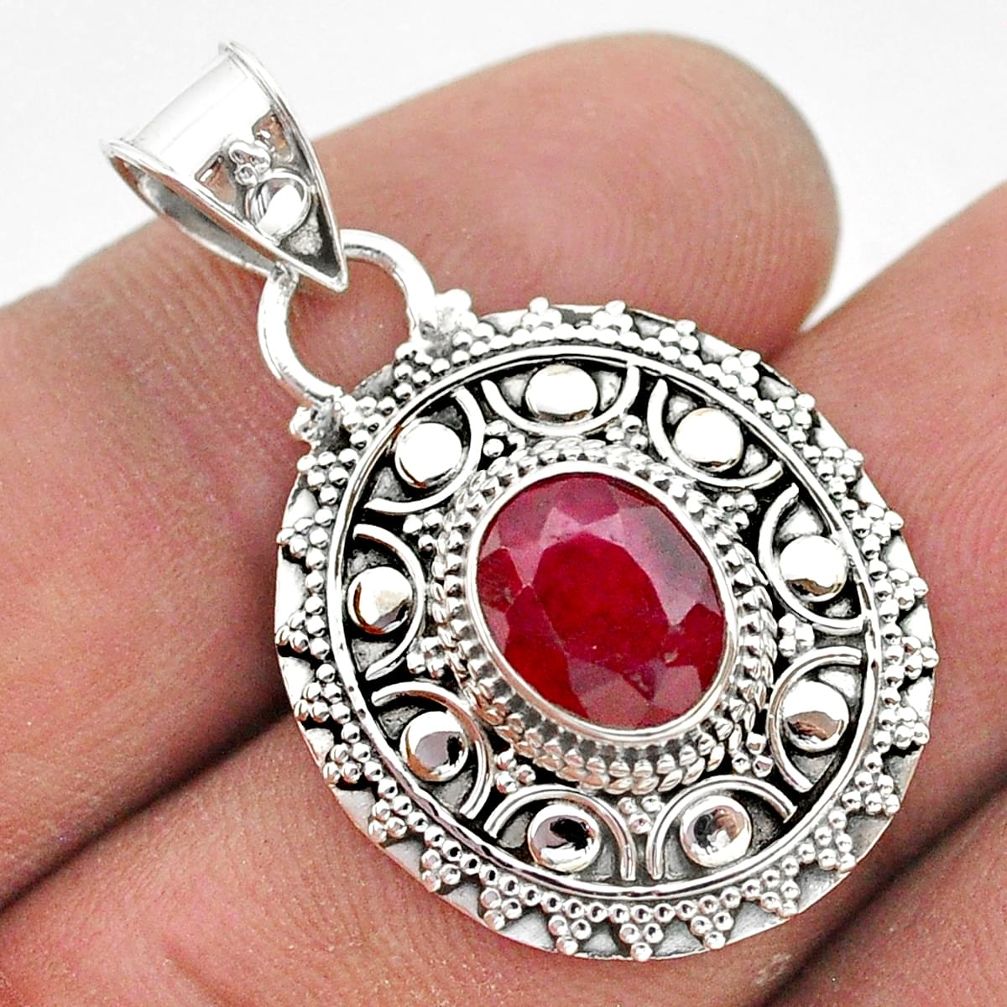 3.14cts natural red ruby oval 925 sterling silver pendant jewelry t42957