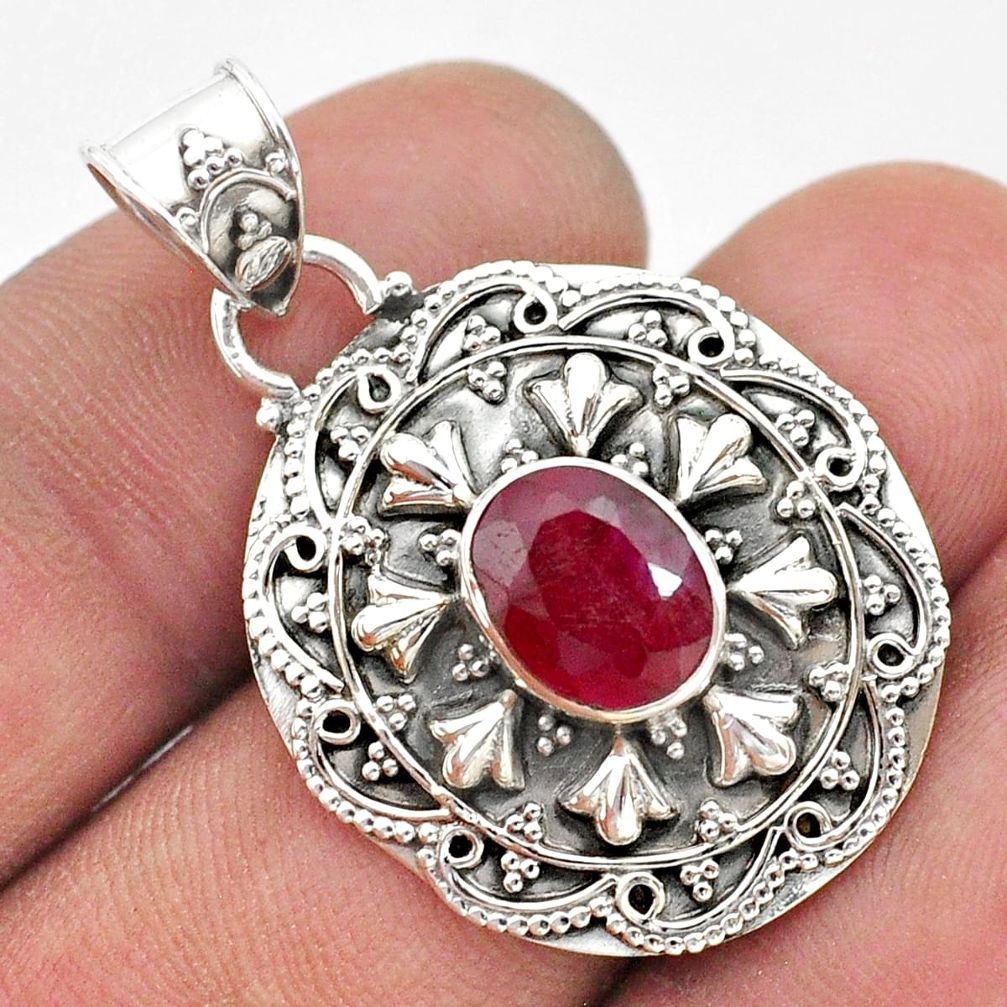 3.23cts natural red ruby oval 925 sterling silver pendant jewelry t42958