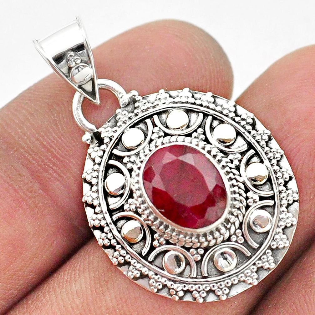 3.14cts natural red ruby oval 925 sterling silver pendant jewelry t42959