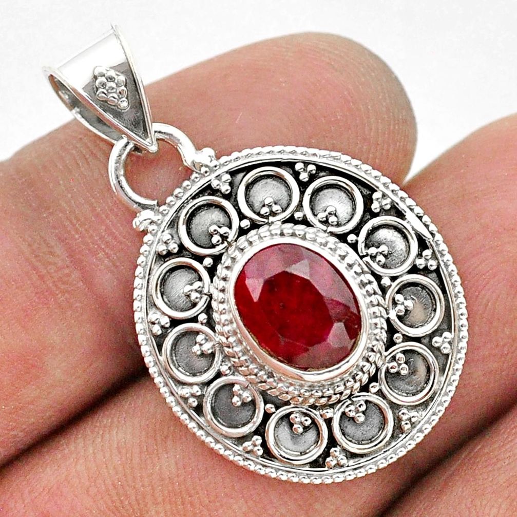 3.00cts natural red ruby oval 925 sterling silver pendant jewelry t42979