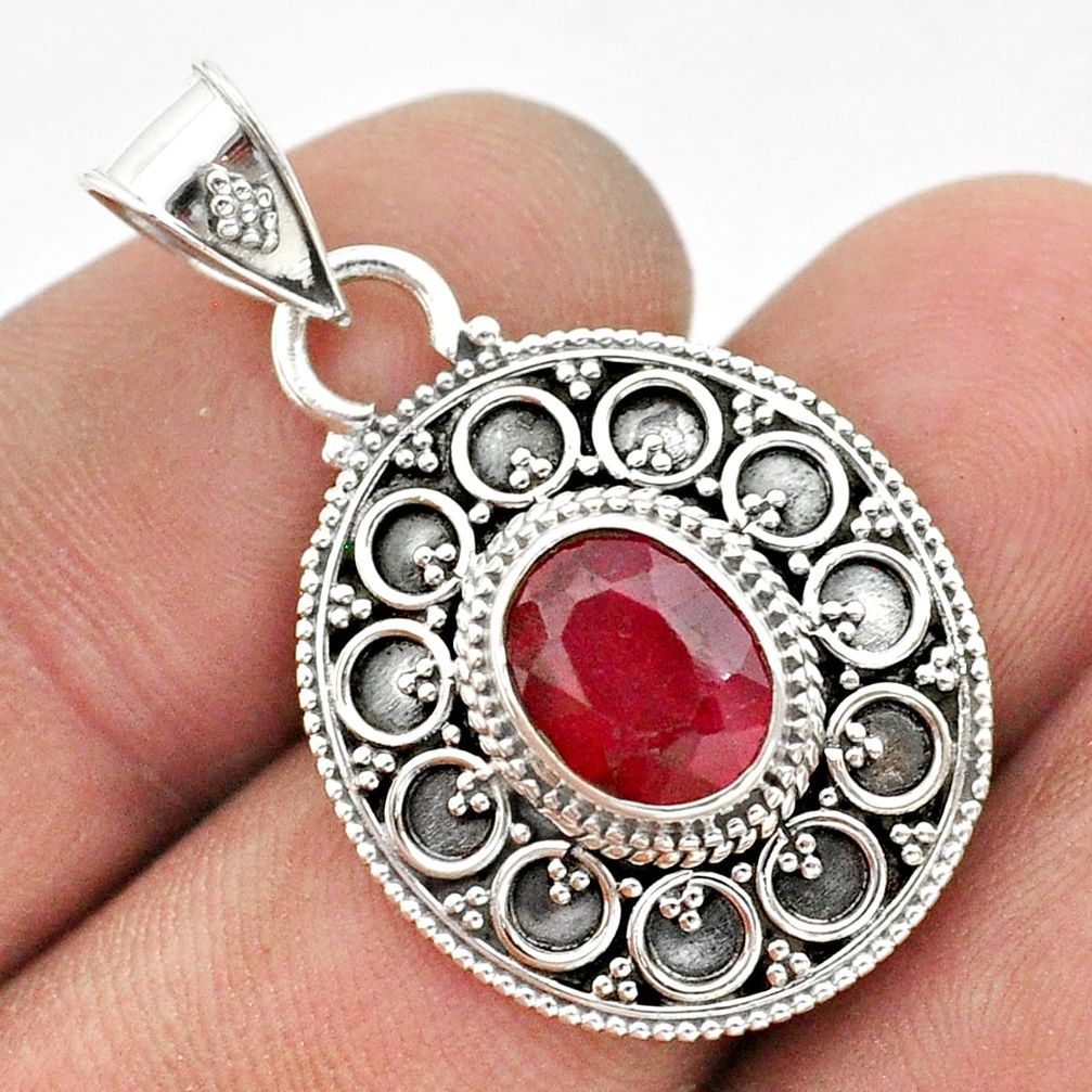 2.93cts natural red ruby oval 925 sterling silver pendant jewelry t42980