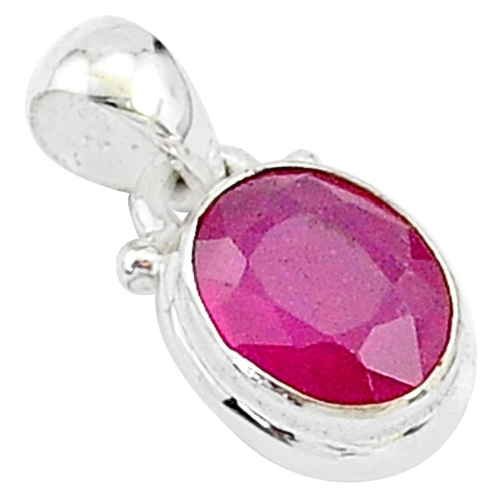 2.96cts natural red ruby oval 925 sterling silver pendant jewelry t5548
