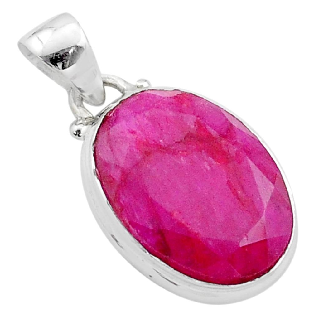 13.66cts natural red ruby oval 925 sterling silver pendant jewelry t65163