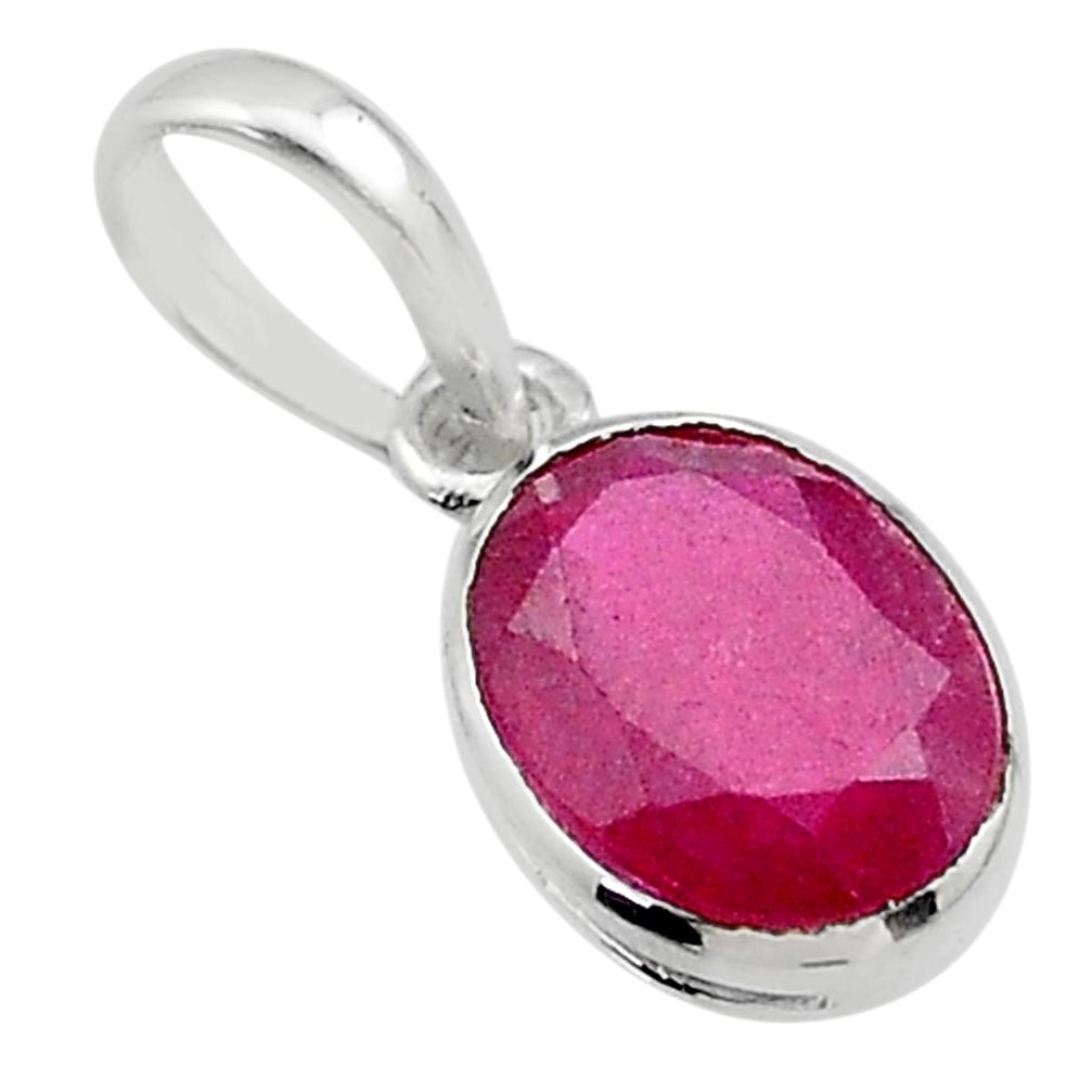 2.91cts natural red ruby oval 925 sterling silver pendant jewelry t67887