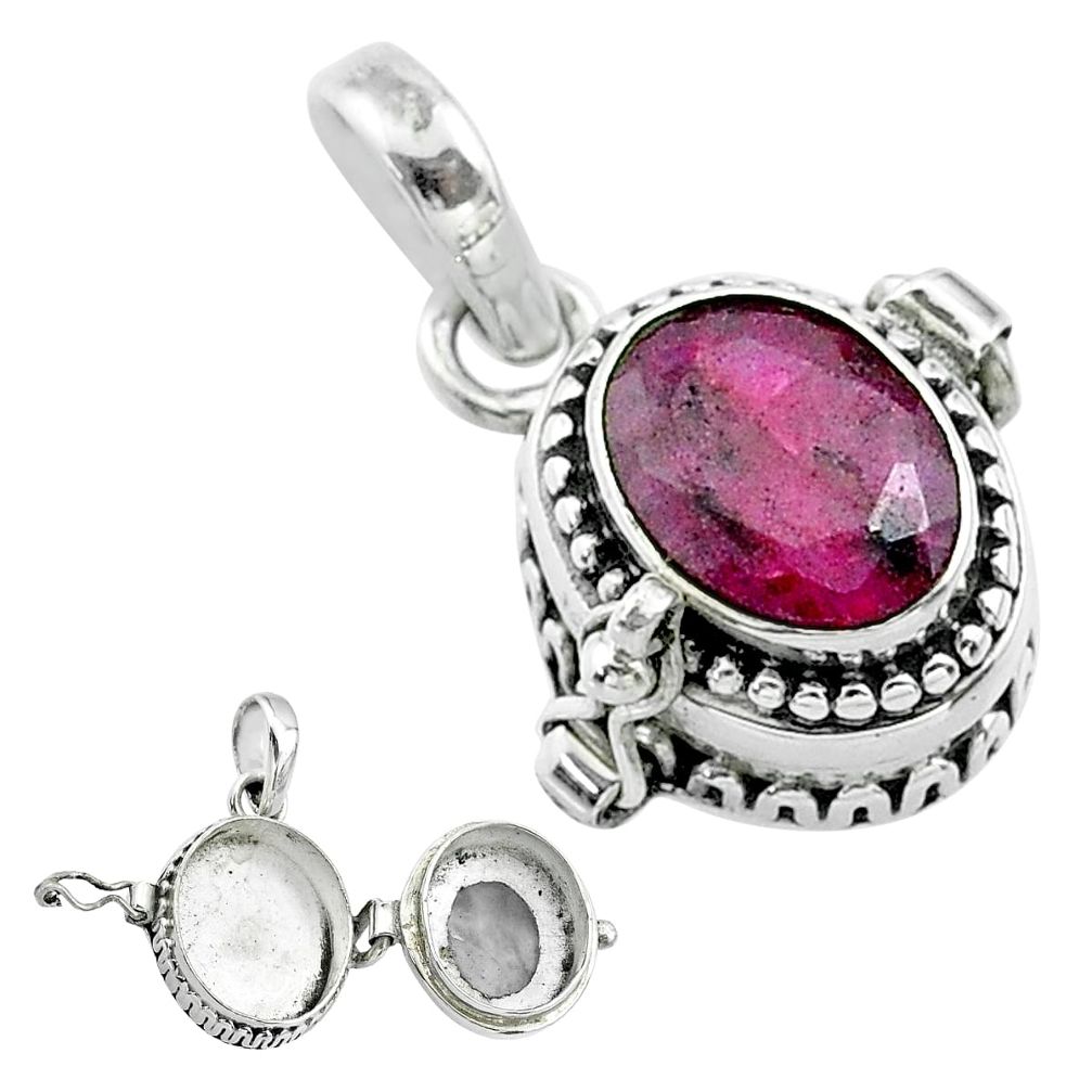 2.98cts natural red ruby oval 925 sterling silver poison box pendant t52566