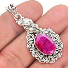 5.97cts natural red ruby oval 925 sterling silver seashell pendant t40785