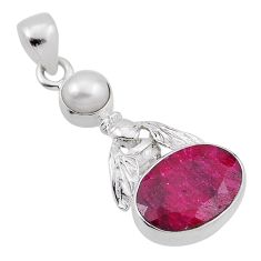 6.12cts natural red ruby oval pearl 925 sterling silver honey bee pendant n34530