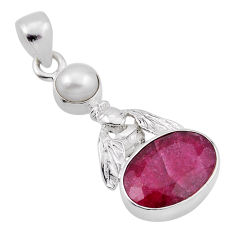 6.03cts natural red ruby oval pearl 925 sterling silver honey bee pendant n34534