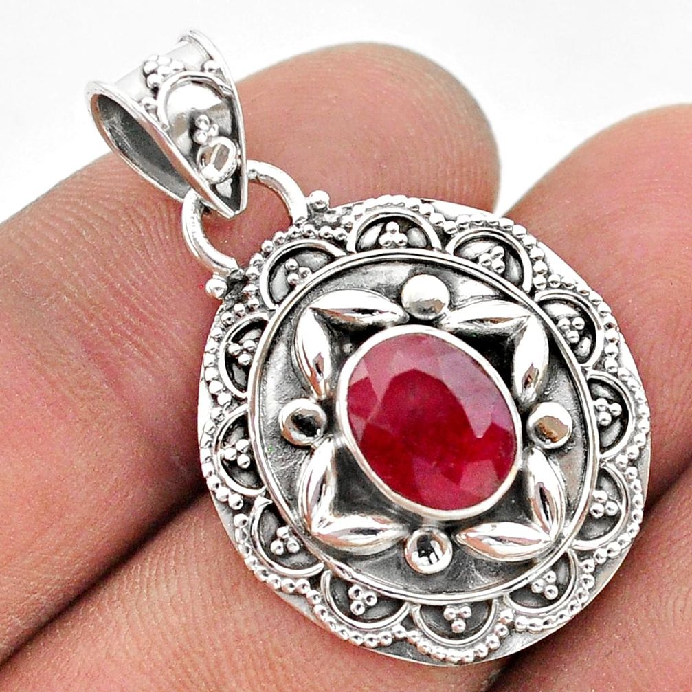 3.14cts natural red ruby oval shape 925 sterling silver pendant jewelry t42936