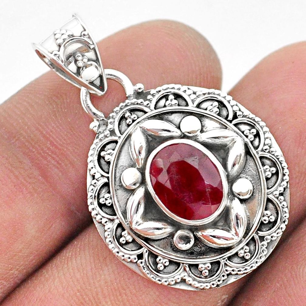 3.13cts natural red ruby oval shape 925 sterling silver pendant jewelry t42940