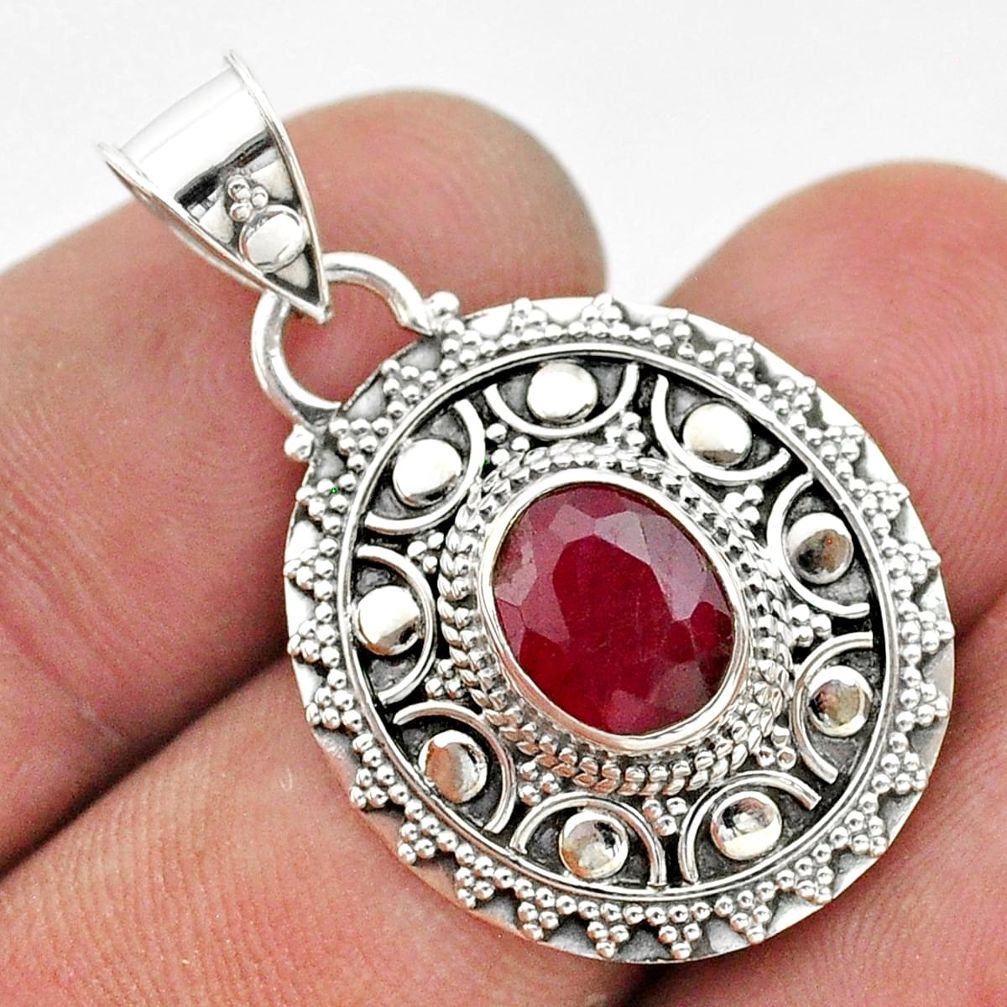 3.14cts natural red ruby oval shape 925 sterling silver pendant jewelry t42955