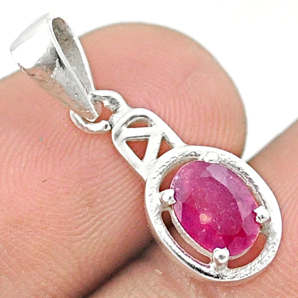 1.74cts natural red ruby oval shape 925 sterling silver pendant jewelry u20350