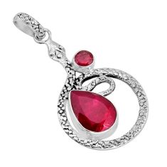 6.53cts natural red ruby pear 925 sterling silver snake pendant jewelry y80207