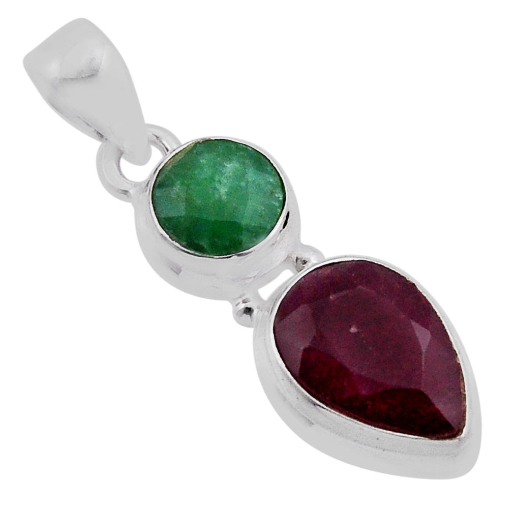 5.75cts natural red ruby pear emerald 925 sterling silver pendant jewelry n40006