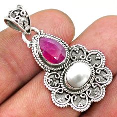 4.47cts natural red ruby pear pearl 925 sterling silver pendant jewelry t69575