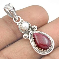 4.72cts natural red ruby pear pearl 925 sterling silver pendant jewelry u16708