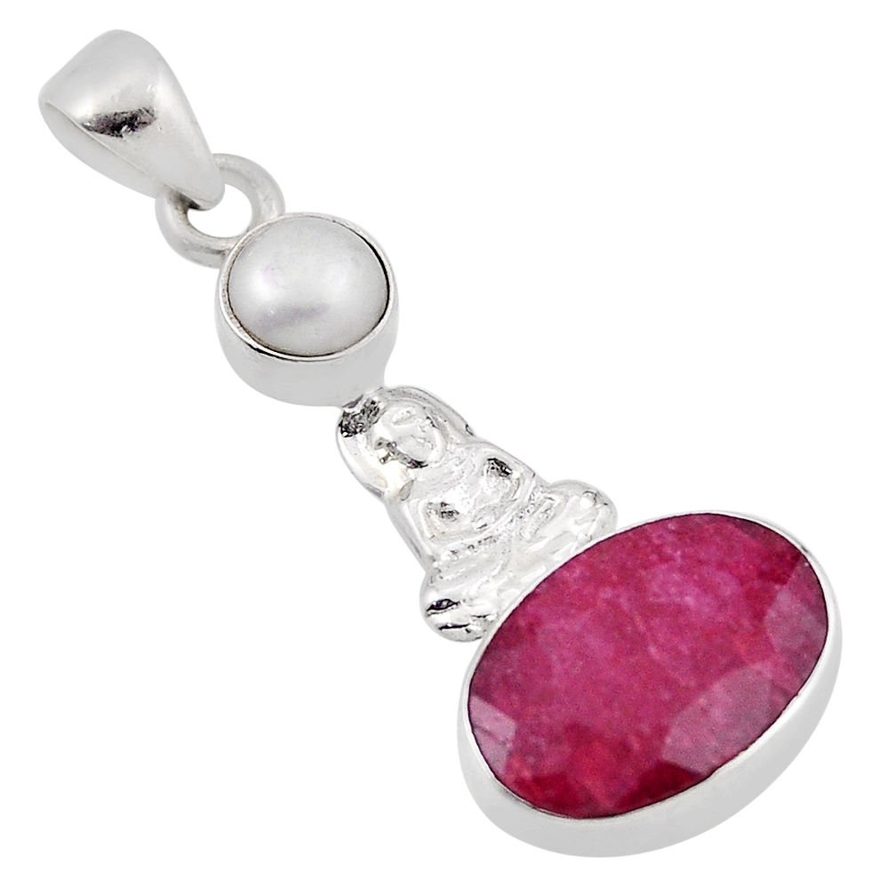 5.05cts natural red ruby pearl 925 sterling silver buddha charm pendant n34527